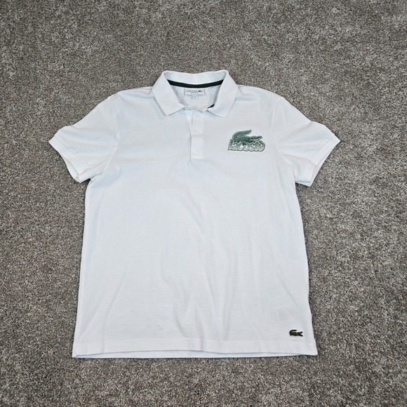 Lacoste Men's White Short Sleeve Polo Shirt Classic Fit Size L Green Gator - Picture 2 of 10